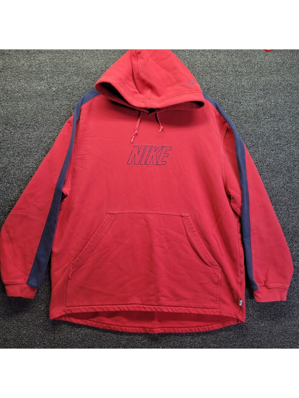 Vintage Nike Hooded Sweatshirt Red White Stripe Logo Men’s Sz L Y2K